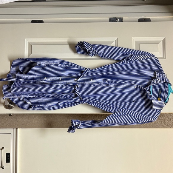 Polo Ralph Lauren Blue and White Striped Button-Up Shirt Dress - Picture 1 of 1